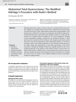 Abdominal Total Hysterectomy: the Modified Aldridge's Procedure With