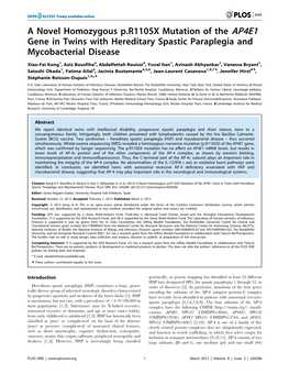 A Novel Homozygous P.R1105X Mutation of the AP4E1 Gene in Twins with Hereditary Spastic Paraplegia and Mycobacterial Disease