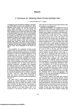 A Technique for Obtaining Basal Corneal Epithelial Cells