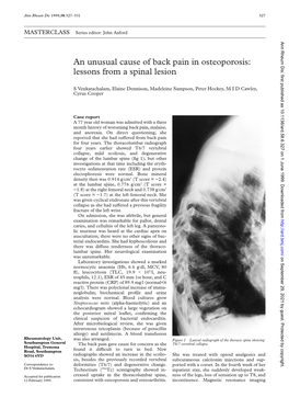 An Unusual Cause of Back Pain in Osteoporosis: Lessons from a Spinal Lesion