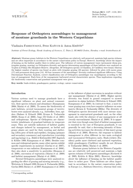 Response of Orthoptera Assemblages to Management of Montane Grasslands in the Western Carpathians