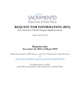 REQUEST for INFORMATION (RFI) Zero Emission Vehicle Program Implementation