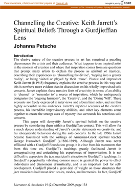 Keith Jarrett's Spiritual Beliefs Through a Gurdjieffian Lens