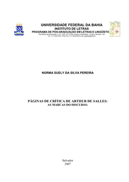 Páginas De Crítica De Arthur De Salles As Marcas Do Discurso