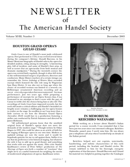 NEWSLETTER of the American Handel Society