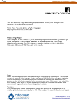 Knowledge Representation of the Quran Through Frame Semantics: a Corpus-Based Approach