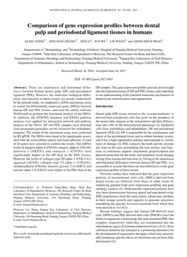 Comparison of Gene Expression Profiles Between Dental Pulp and Periodontal Ligament Tissues in Humans