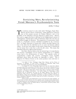 Eroticizing Marx, Revolutionizing Freud: Marcuse's Psychoanalytic Turn