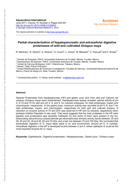 Partial Characterization of Hepatopancreatic and Extracellular