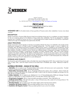 Procaine Elisa Kit Instructions Product #103219 & 103216 Forensic Use Only