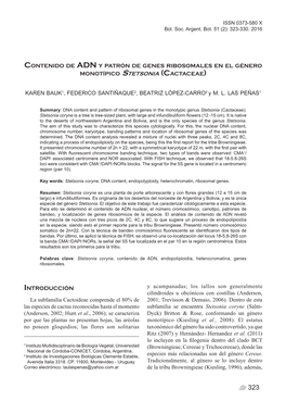 ADN Y Patrón De Genes Ribosomales En El Género Monotípico Stetsonia (Cactaceae)