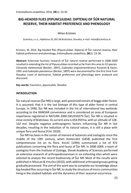 (Pipunculidae: Diptera) of Šúr Natural Reserve, Their Habitat Preference and Phenology