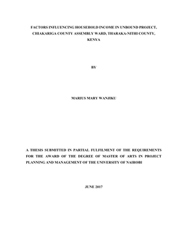 Factors Influencing Household Income in Unbound Project, Chiakariga County Assembly Ward, Tharaka-Nithi County, Kenya