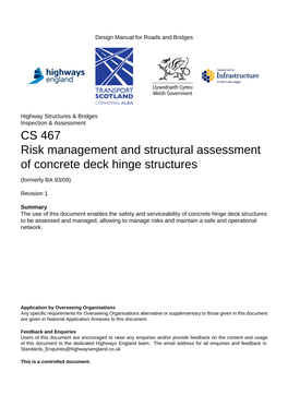 CS 467 Risk Management and Structural Assessment of Concrete Deck Hinge Structures