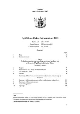 Ngāitakoto Claims Settlement Act 2015
