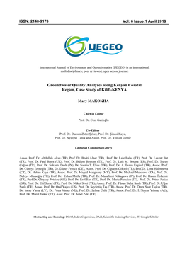 Groundwater Quality Analyses Along Kenyan Coastal Region, Case Study of Kilifi-KENYA