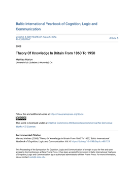 Theory of Knowledge in Britain from 1860 to 1950