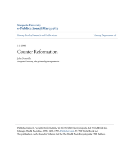 Counter Reformation John Donnelly Marquette University, John.P.Donnelly@Marquette.Edu