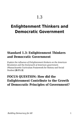 Enlightenment Thinkers and Democratic Government