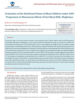 Evaluation of the Nutritional Status of Khasi Children Under ICDS Programme in Mawsynram Block of East Khasi Hills, Meghalaya