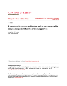 The Relationship Between Architecture and the Environment While Applying Jacque Derrida's Idea of Binary Opposition