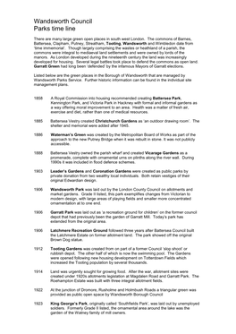 Parks Open Spaces Timeline