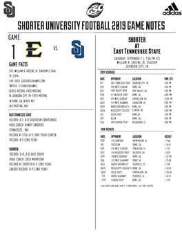 SHORTER UNIVERSITY FOOTBALL 2019 GAME NOTES Game SHORTER at Vs