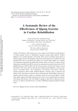 A Systematic Review of the Effectiveness of Qigong Exercise in Cardiac Rehabilitation