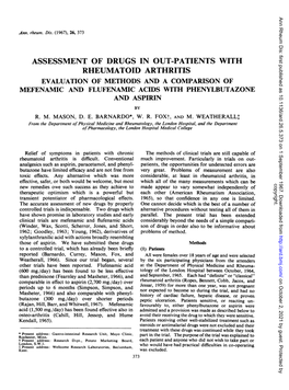 Rheumatoid Arthritis Evaluation of Methods and a Comparison of Mefenamic and Flufenamic Acids with Phenylbutazone and Aspirin by R