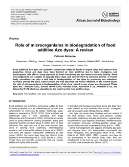 Role of Microorganisms in Biodegradation of Food Additive Azo Dyes: a Review