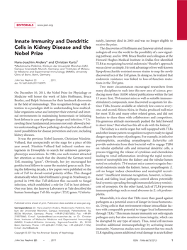 Innate Immunity and Dendritic Cells in Kidney Disease and the Nobel Prize