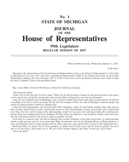 House of Representatives 99Th Legislature REGULAR SESSION of 2017
