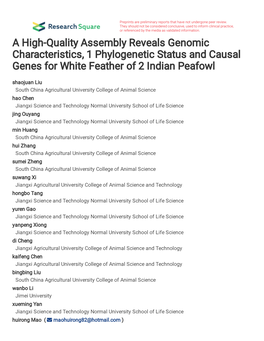 A High-Quality Assembly Reveals Genomic Characteristics, 1