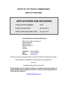 Applications and Decisions: West of England: 30 July 2013