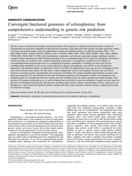 Convergent Functional Genomics of Schizophrenia: from Comprehensive Understanding to Genetic Risk Prediction
