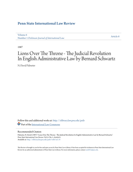 Lions Over the Throne - the Udicj Ial Revolution in English Administrative Law by Bernard Schwartz N
