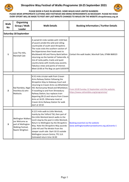 Shropshire Way Festival of Walks Programme 18-25 September 2021