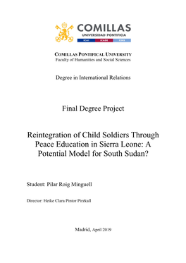 Reintegration of Child Soldiers Through Peace Education in Sierra Leone: a Potential Model for South Sudan?