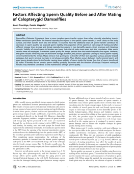 Factors Affecting Sperm Quality Before and After Mating of Calopterygid Damselflies