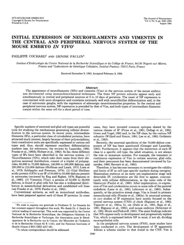 INITIAL EXPRESSION of NEUROFILAMENTS and VIMENTIN in the CENTRAL and PERIPHERAL NERVOUS SYSTEM of the MOUSE EMBRYO in Vivol