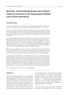 Und Erhaltungssituation Des Ortolans Emberiza Hortulana in Der Kuppendorfer Böhrde Und Im Raum Barenburg