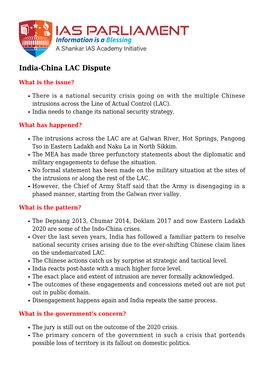 India-China LAC Dispute