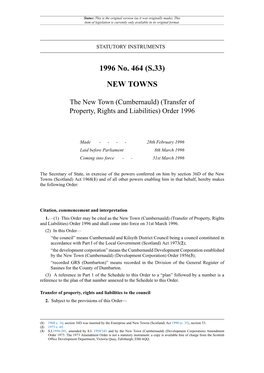 Cumbernauld) (Transfer of Property, Rights and Liabilities) Order 1996