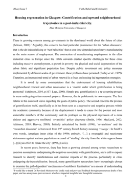 Housing Regeneration in Glasgow: Gentrification and Upward Neighbourhood Trajectories in a Post-Industrial City