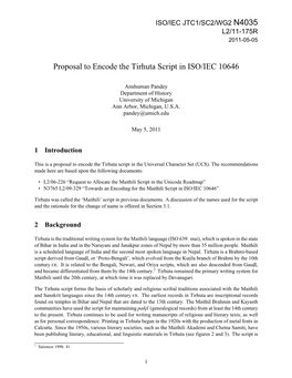 N4035 Proposal to Encode the Tirhuta Script in ISO/IEC 10646