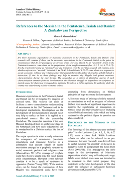 References to the Messiah in the Pentateuch, Isaiah and Daniel: a Zimbabwean Perspective