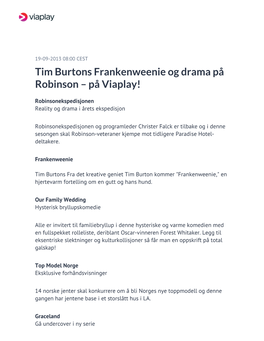 Tim Burtons Frankenweenie Og Drama På Robinson – På Viaplay!