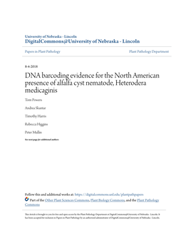 DNA Barcoding Evidence for the North American Presence of Alfalfa Cyst Nematode, Heterodera Medicaginis Tom Powers