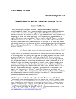 Guerrilla Warfare and the Indonesian Strategic Psyche