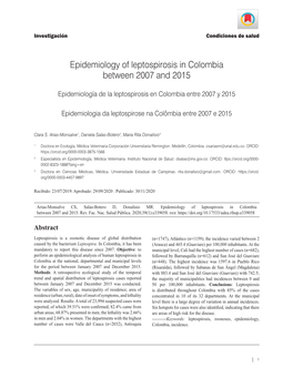 Epidemiology of Leptospirosis in Colombia Between 2007 and 2015